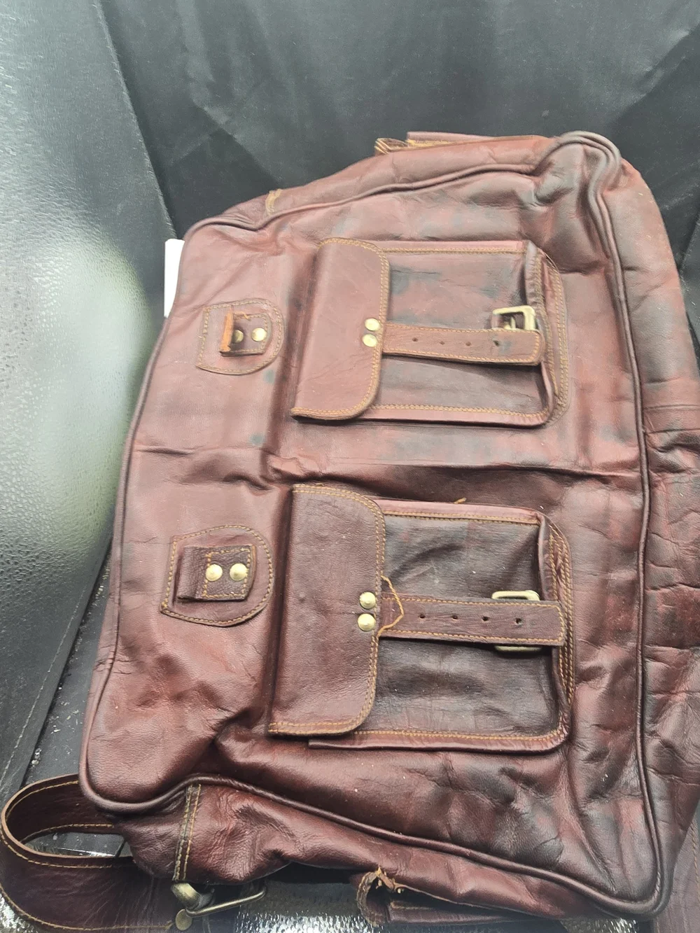 Men's Vintage Brown Leather Briefcase Messenger Bag with Front Buckle Pockets